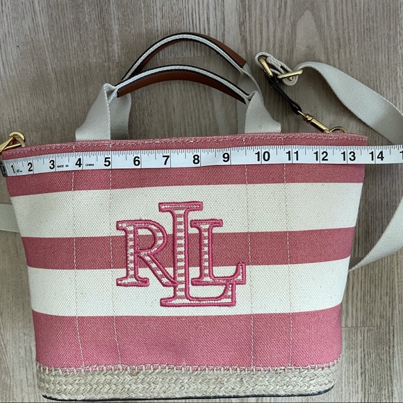 Lauren Ralph Lauren Small Striped Canvas Bag Pink - Picture 10 of 11